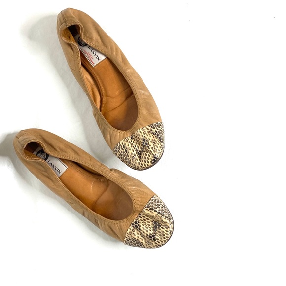 Lanvin Shoes - Lanvin Leather and Python Cap Toe Ballet Flat